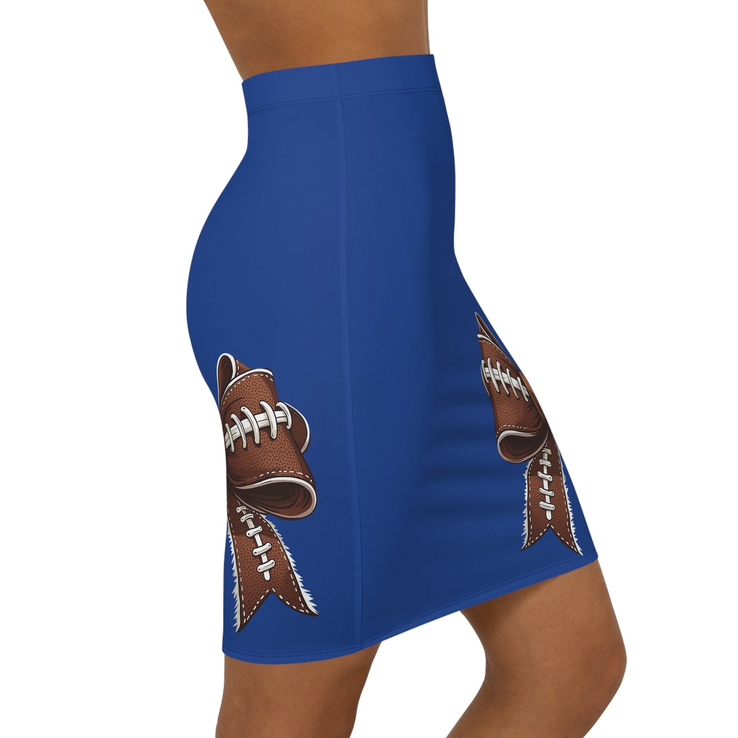 Deep Blue Football Bow Women's Pencil Skirt, Stylish SkirtFun Night Out, Team Spirit! Game Day, homecoming
