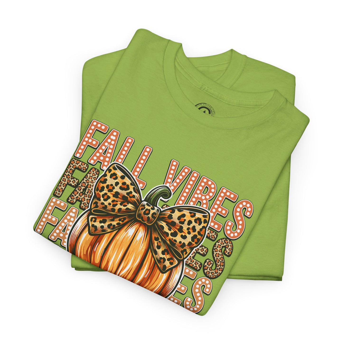 Fall Vibes Unisex Cotton Tee, Autumn Shirt, Pumpkin Graphic Tee, Halloween Apparel, Cozy Fall T-Shirt, Seasonal Outfit, leopard bow