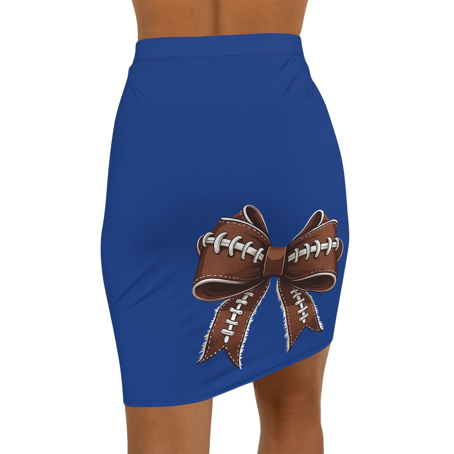 Deep Blue Football Bow Women's Pencil Skirt, Stylish SkirtFun Night Out, Team Spirit! Game Day, homecoming