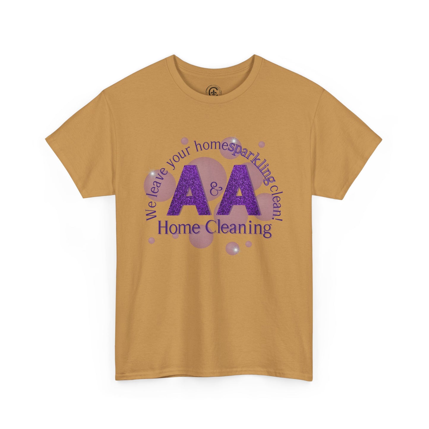 A&A Cleaning Services, Logo, Purple on Gold Crew Neck unisex tshirt, Gildan