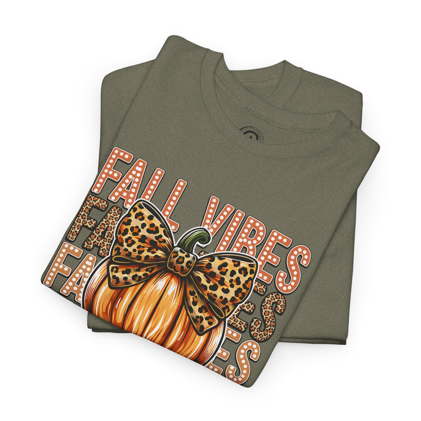 Fall Vibes Unisex Cotton Tee, Autumn Shirt, Pumpkin Graphic Tee, Halloween Apparel, Cozy Fall T-Shirt, Seasonal Outfit, leopard bow