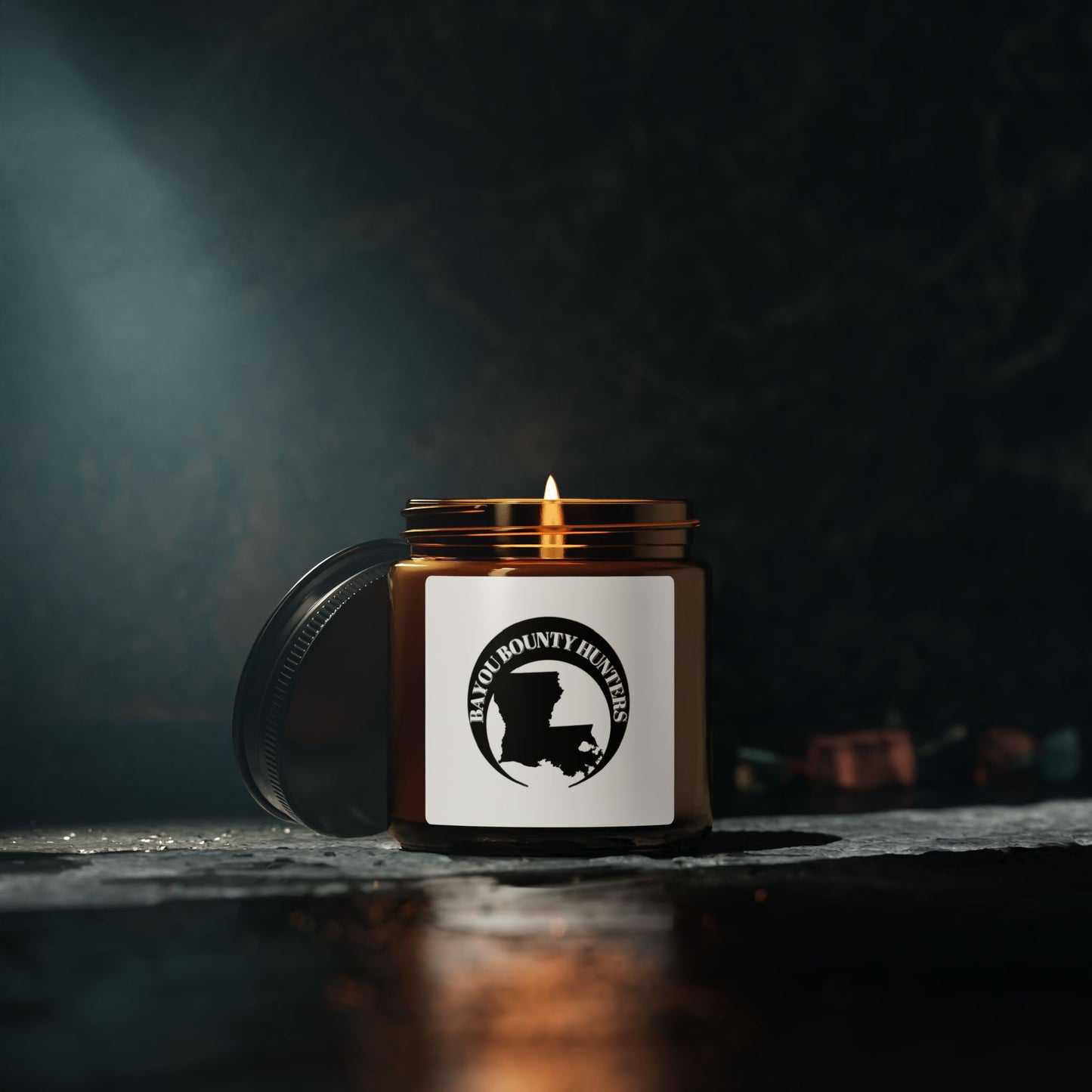 Bayou Bounty Hunters, Scented Soy Candle - Relaxing Amber Jar, Home Decor, Gift for Candle Lovers, Aromatherapy, Multi-Size Options