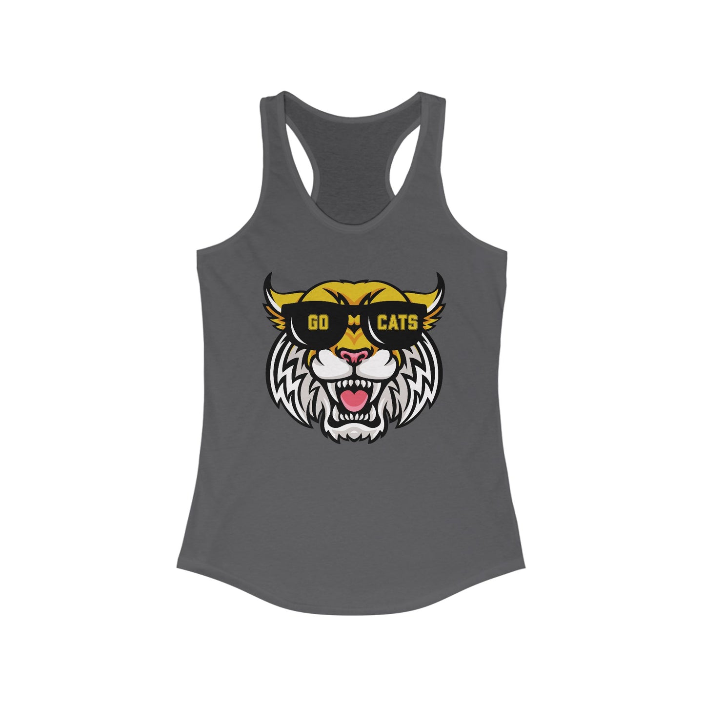 Cool Cat, Wildcat with Sunglasses Racerback Tank - Go Cats Shirt, Women's Workout Top, Summer Outerwear, Sports Fan Gear, Cute Animal Tee