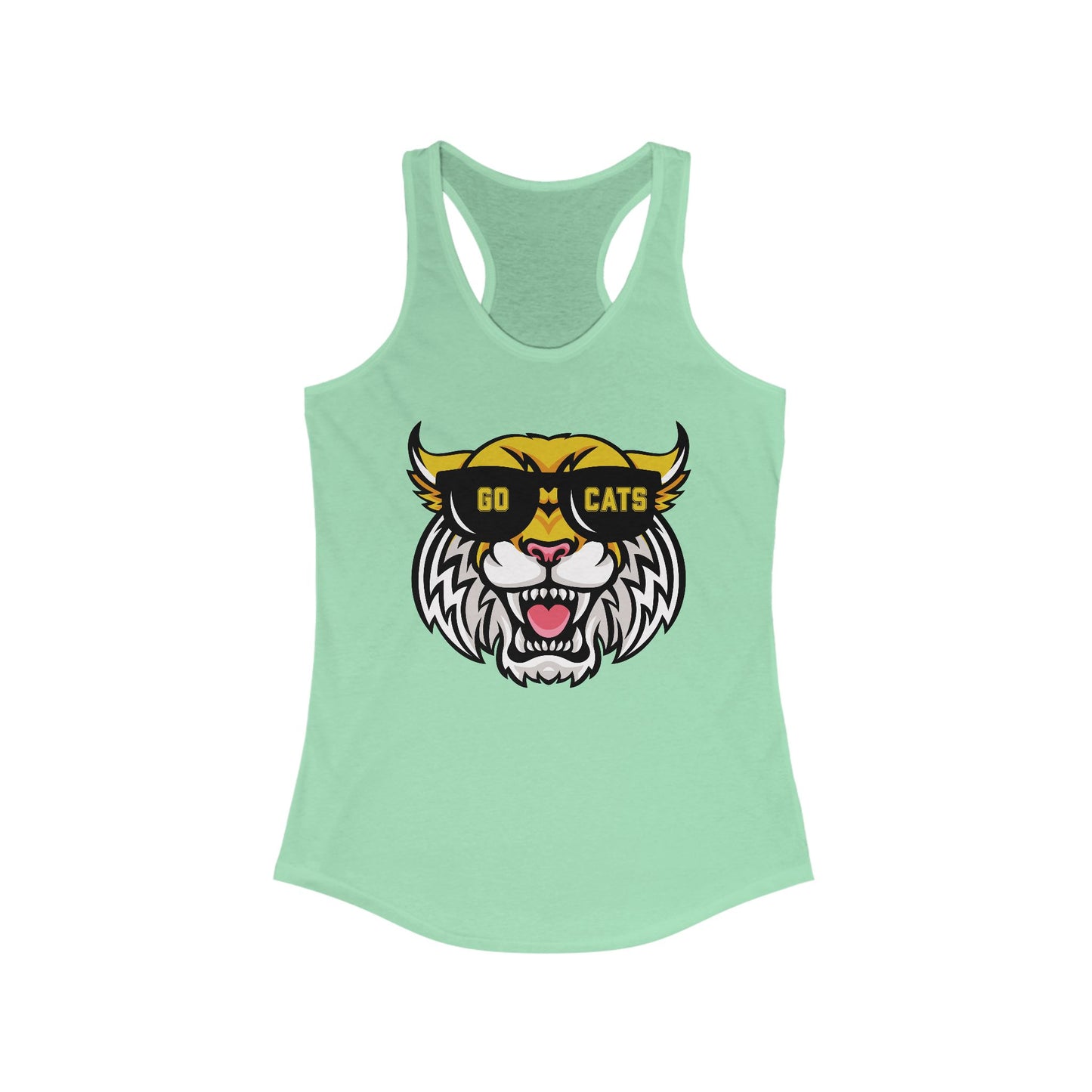 Cool Cat, Wildcat with Sunglasses Racerback Tank - Go Cats Shirt, Women's Workout Top, Summer Outerwear, Sports Fan Gear, Cute Animal Tee