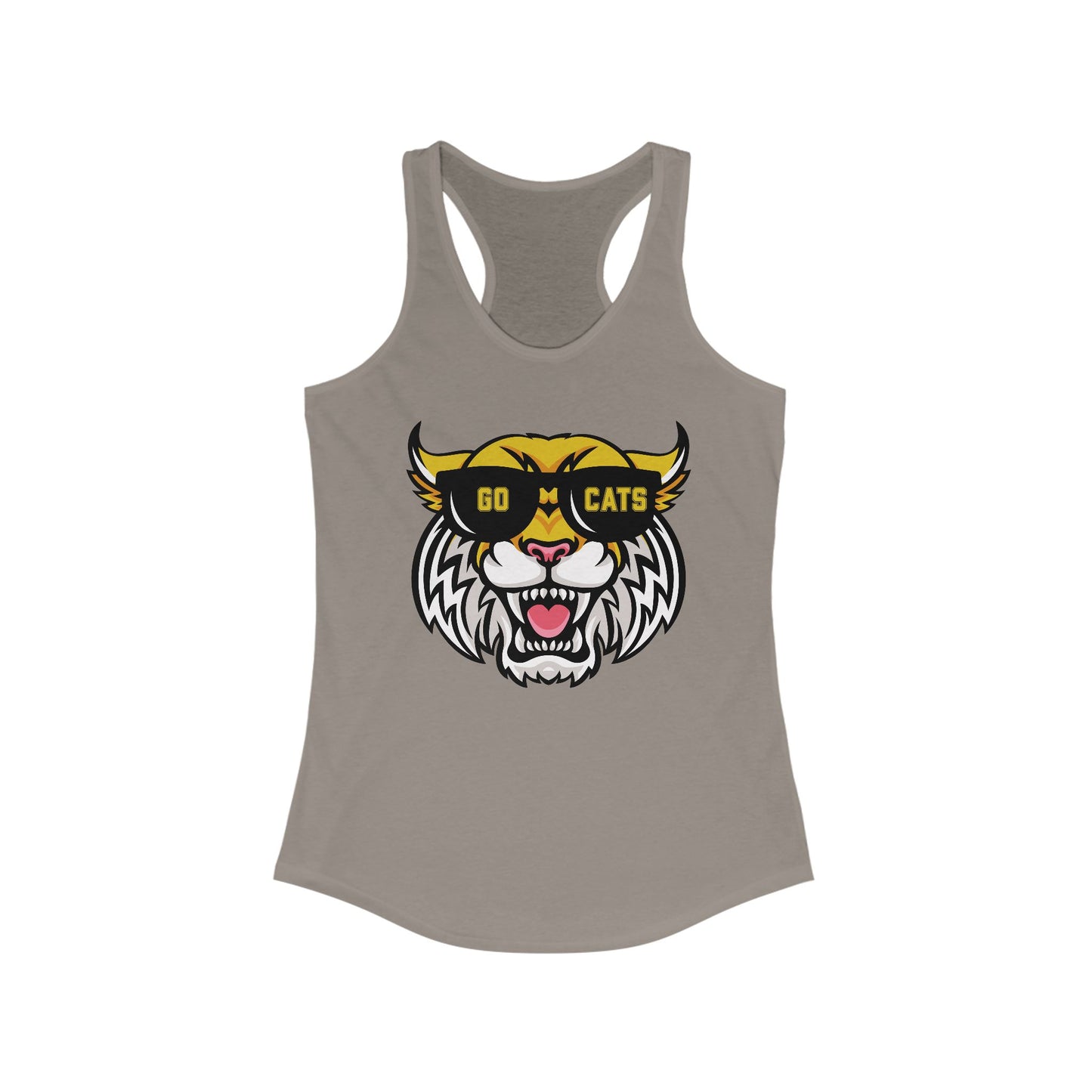 Cool Cat, Wildcat with Sunglasses Racerback Tank - Go Cats Shirt, Women's Workout Top, Summer Outerwear, Sports Fan Gear, Cute Animal Tee