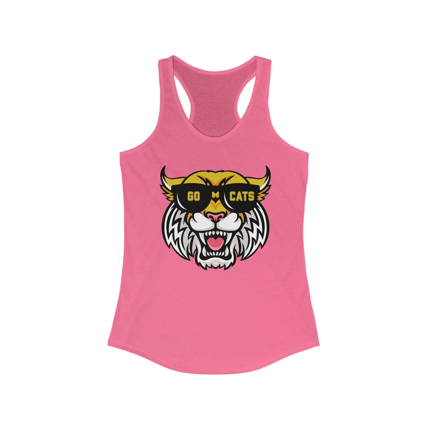 Cool Cat, Wildcat with Sunglasses Racerback Tank - Go Cats Shirt, Women's Workout Top, Summer Outerwear, Sports Fan Gear, Cute Animal Tee