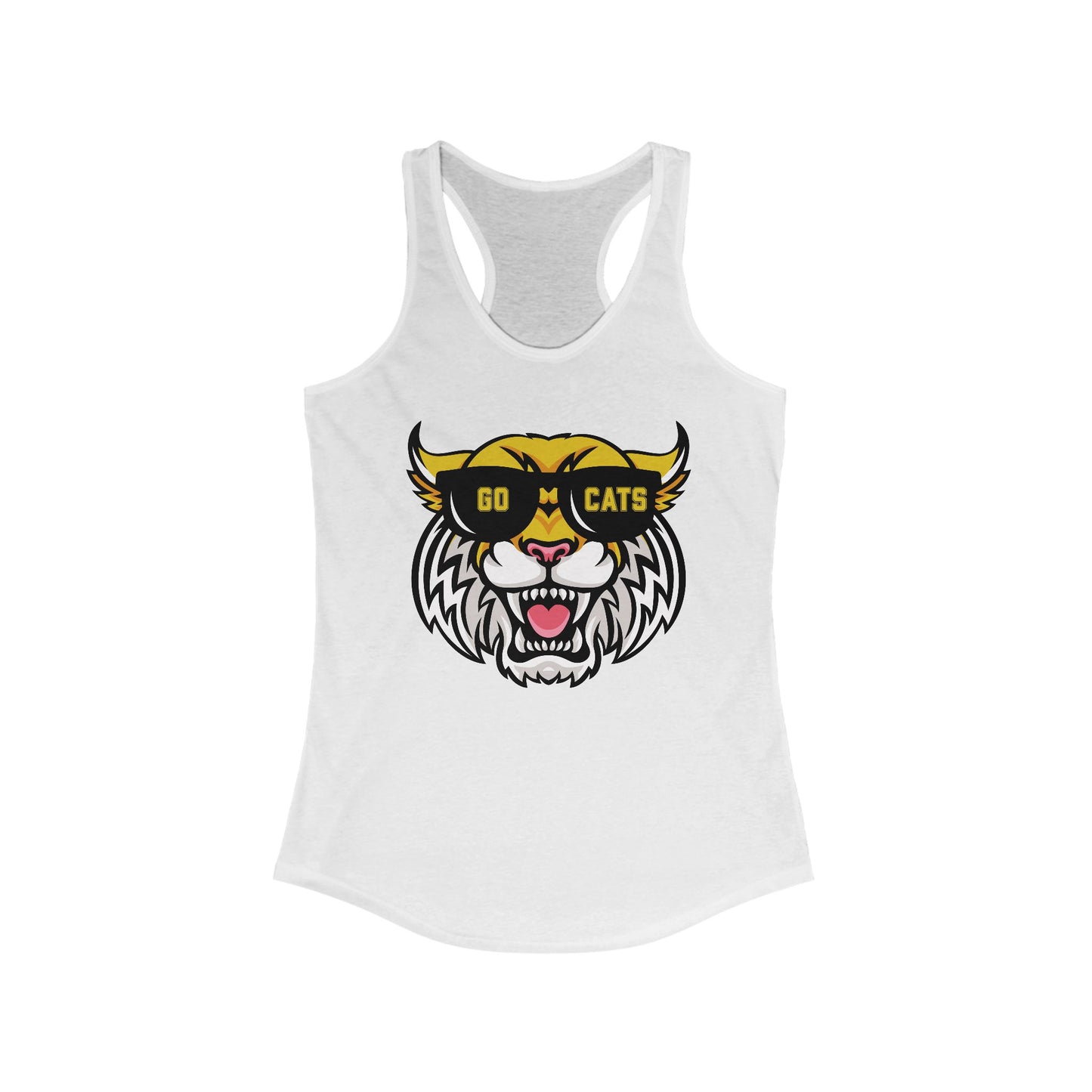 Cool Cat, Wildcat with Sunglasses Racerback Tank - Go Cats Shirt, Women's Workout Top, Summer Outerwear, Sports Fan Gear, Cute Animal Tee