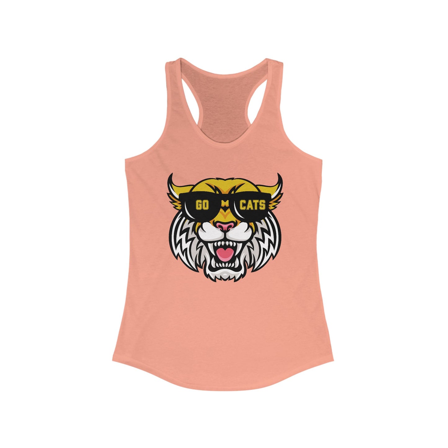 Cool Cat, Wildcat with Sunglasses Racerback Tank - Go Cats Shirt, Women's Workout Top, Summer Outerwear, Sports Fan Gear, Cute Animal Tee