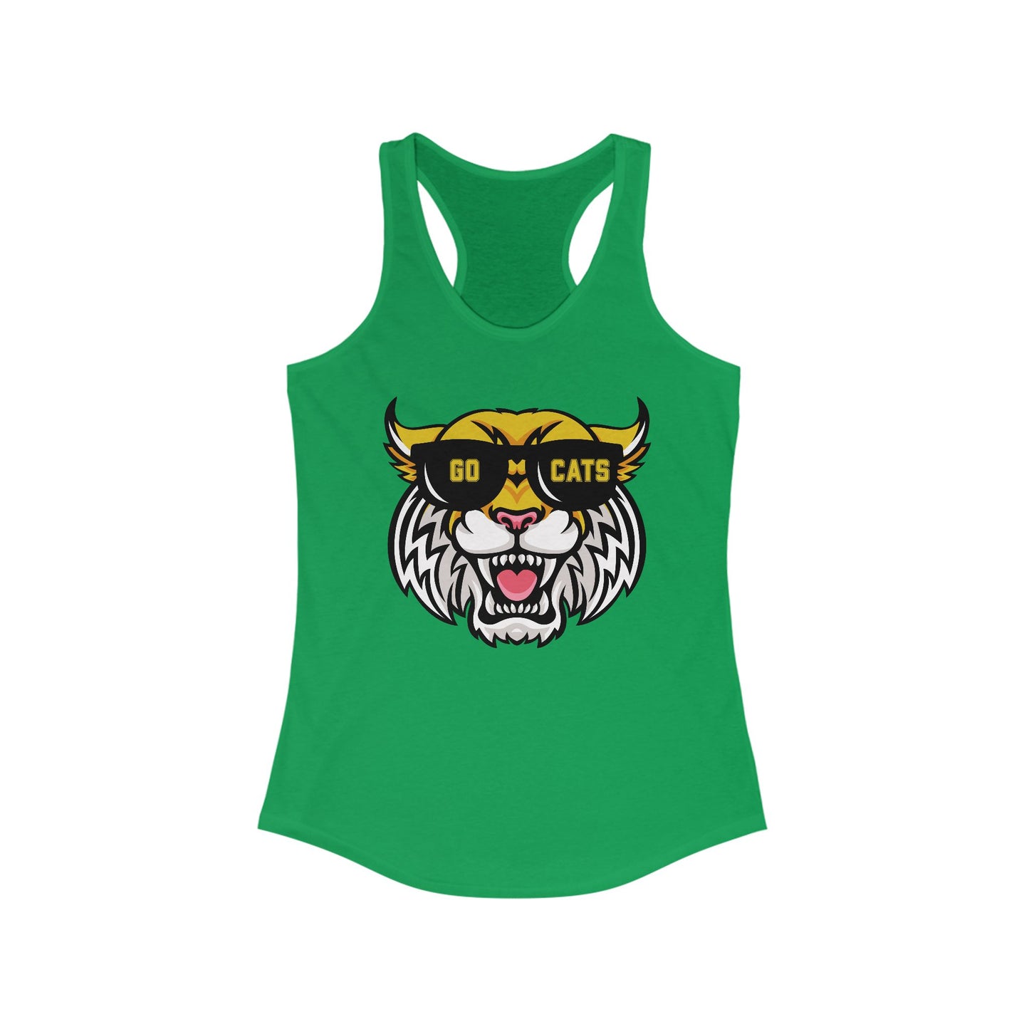Cool Cat, Wildcat with Sunglasses Racerback Tank - Go Cats Shirt, Women's Workout Top, Summer Outerwear, Sports Fan Gear, Cute Animal Tee