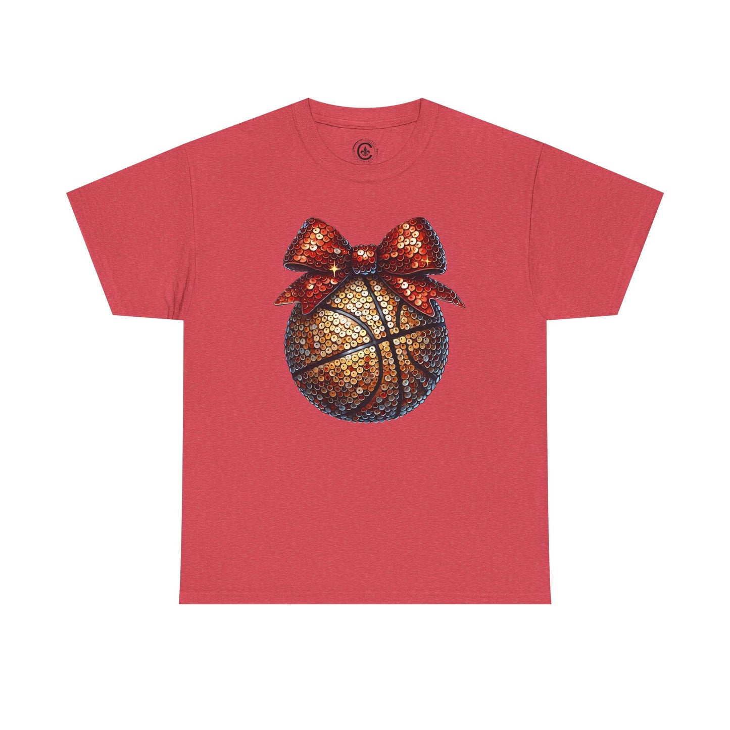 Basketball Glitter with a Bow Tee: Unisex Heavy Cotton Shirt for Sports Lovers, Gift, Basketball Fans