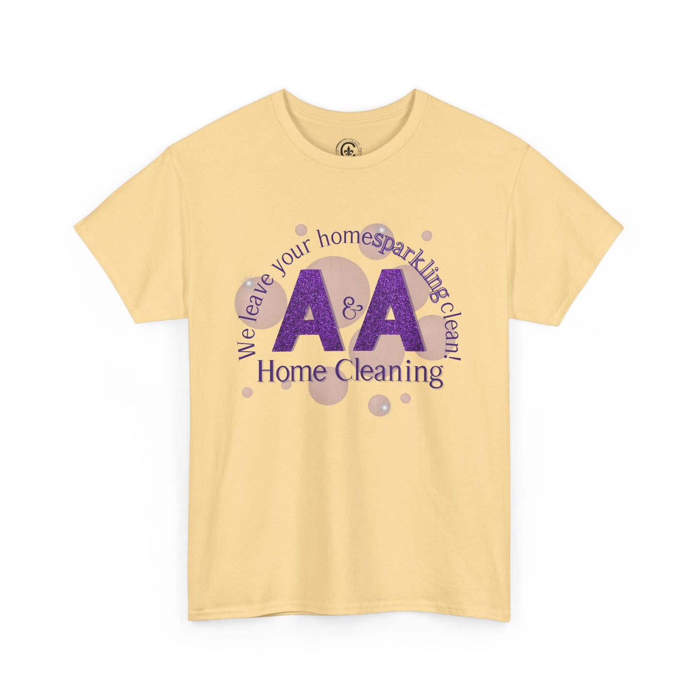 A&A Cleaning Services, Logo, Purple on Gold Crew Neck unisex tshirt, Gildan
