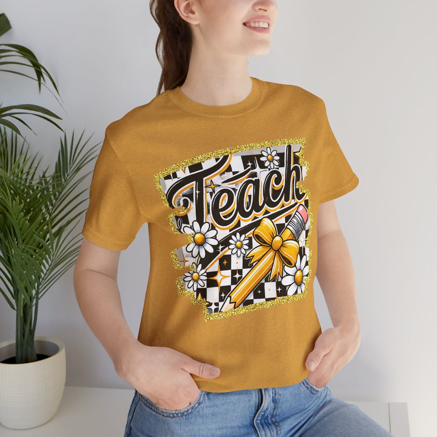 Funky Teacher Tshirt, Unisex, Bella Canvas, Back to school, apple, Black and White Checkboard