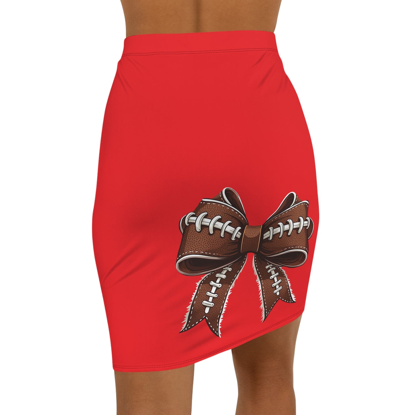 Red Football Bow Women's Pencil Skirt, Stylish Skirt Fun Night Out, Team Spirit! Game Day, homecoming