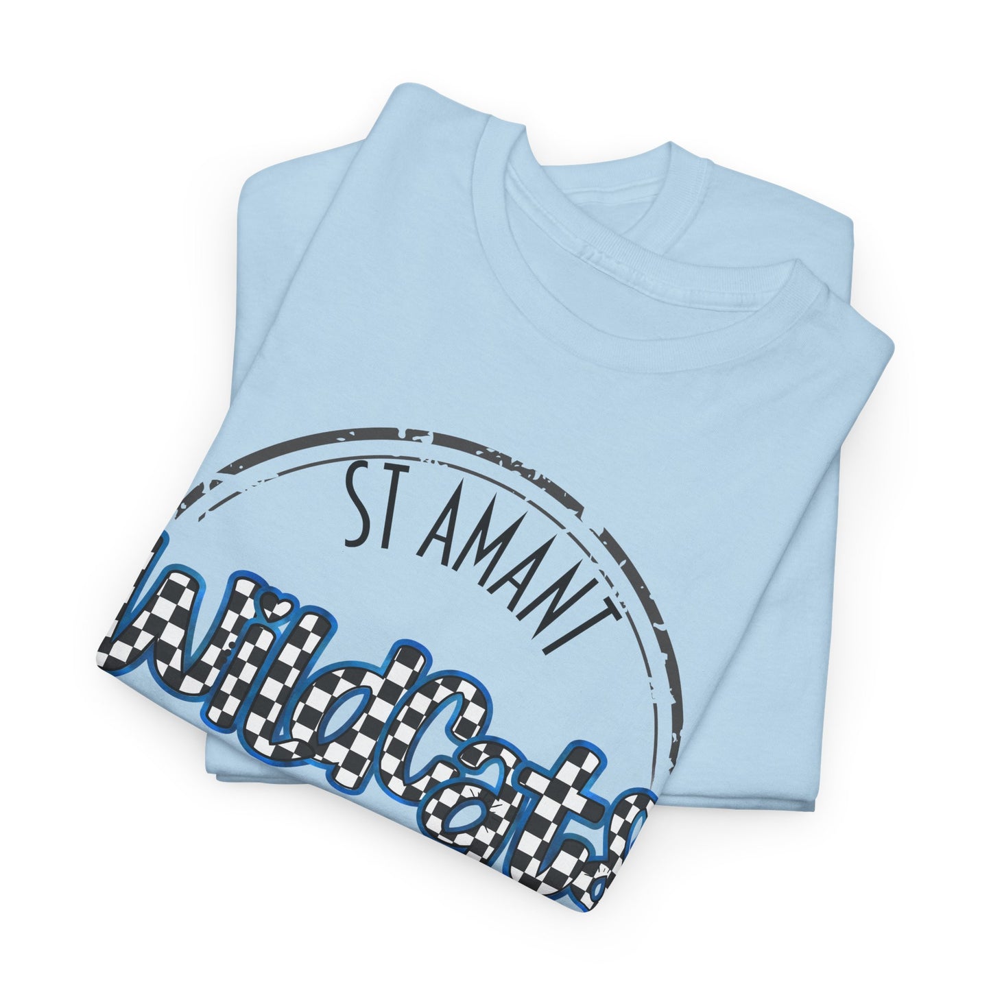 SAMS Wildcats with a black checkered style, Whimsical on a Unisex Tshirt, St Amant Middle School