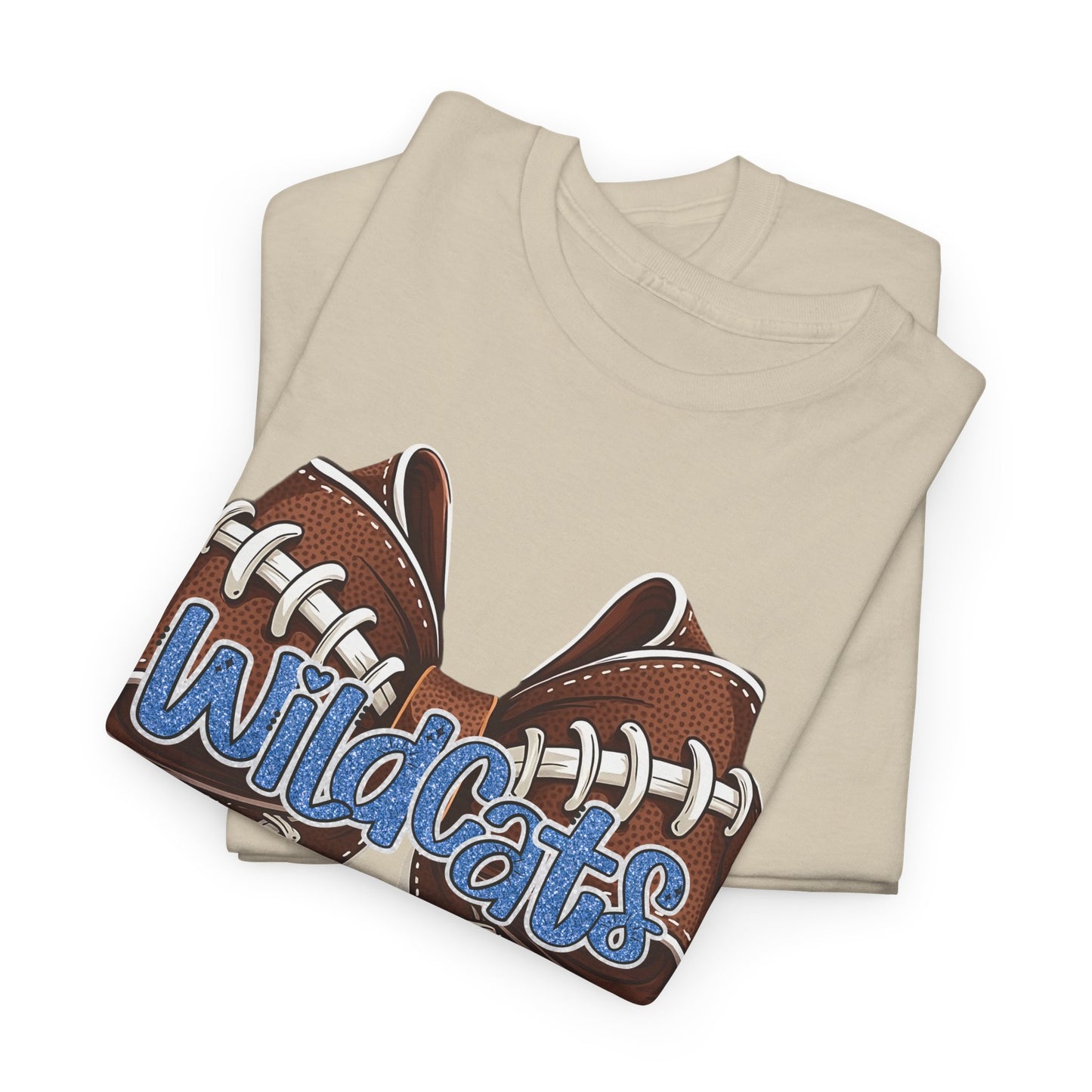 Blue Glitter Wildcats Football Bow, Unisex Tee, Cute Cotton Shirt, School Spirit Apparel,