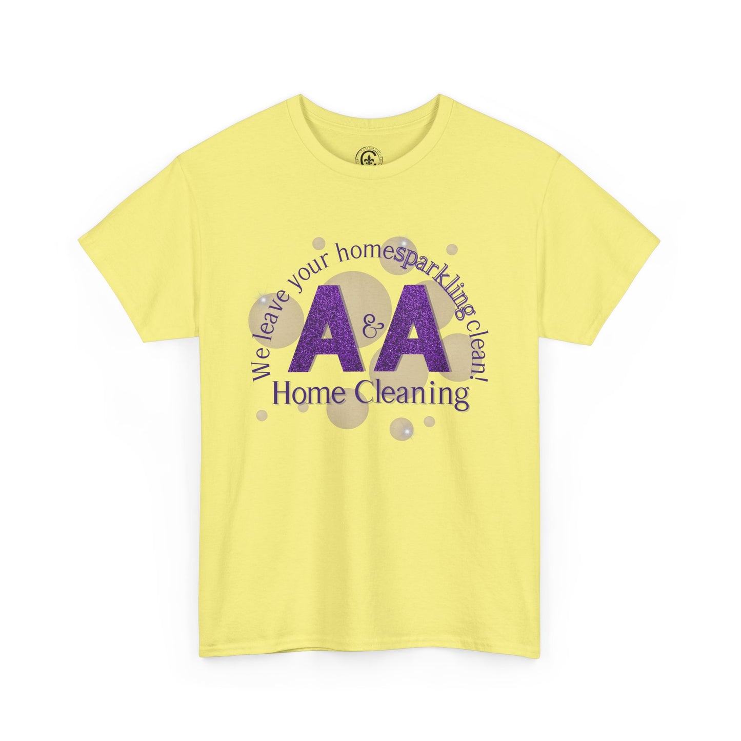 A&A Cleaning Services, Logo, Purple on Gold Crew Neck unisex tshirt, Gildan