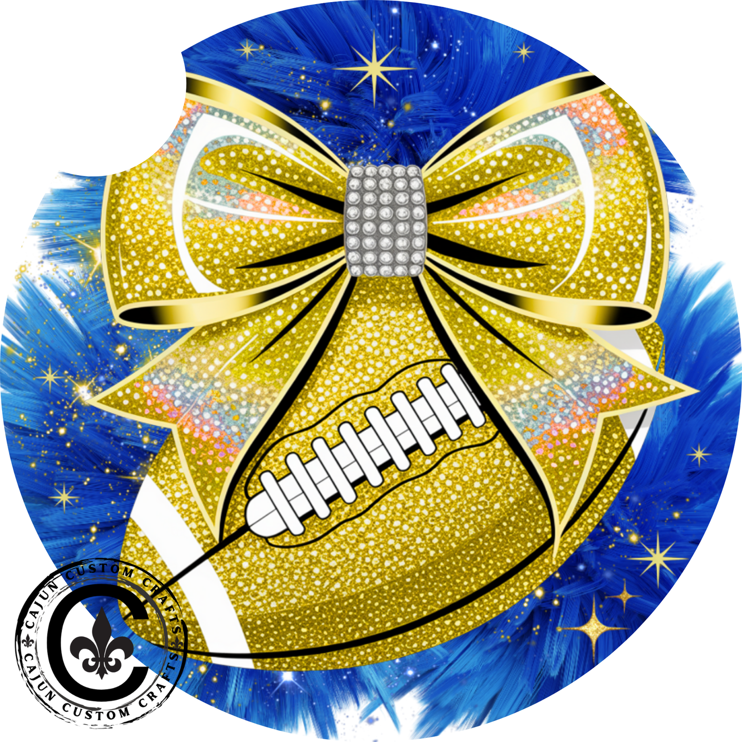 Boujie, Glitter Football with coquette bow, Blue and Yellow