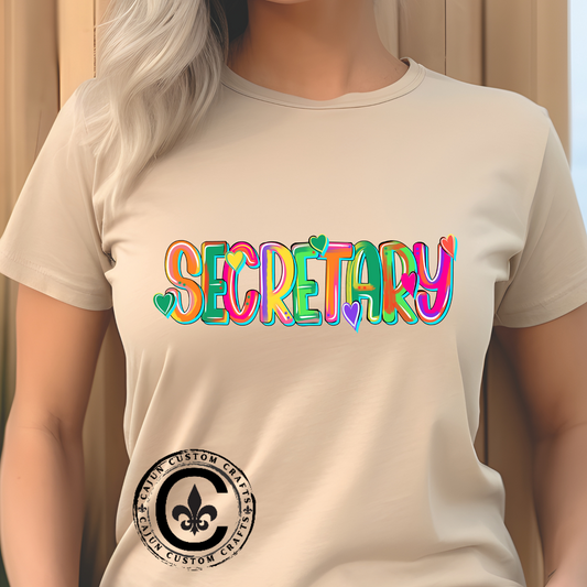 Colorful Secretary Unisex Tee, Fun School Admin