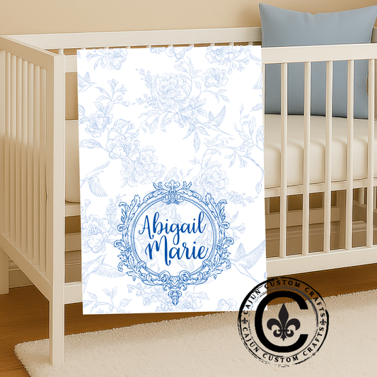 Personalized Velveteen Plush Blanket, Newborn, Baby, Nursery, Infant, Shower Gift, Hospital Blanket, blue floral