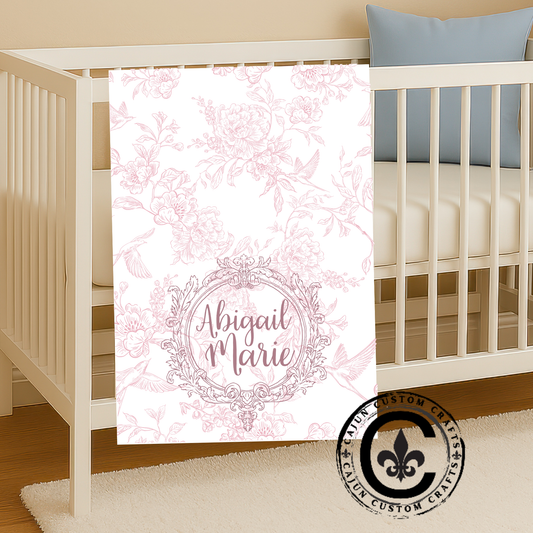 Personalized Velveteen Plush Blanket, Newborn, Baby, Nursery, Infant, Shower Gift, Hospital Blanket, pink floral