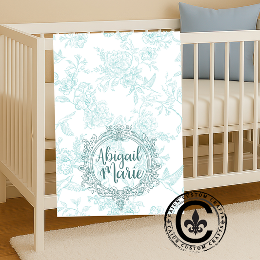 Personalized Velveteen Plush Blanket, Newborn, Baby, Nursery, Infant, Shower Gift, Hospital Blanket, green floral