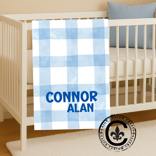Personalized Velveteen Plush Blanket, Newborn, Baby, Nursery, Infant, Shower Gift, Hospital Blanket, Blue Plaid