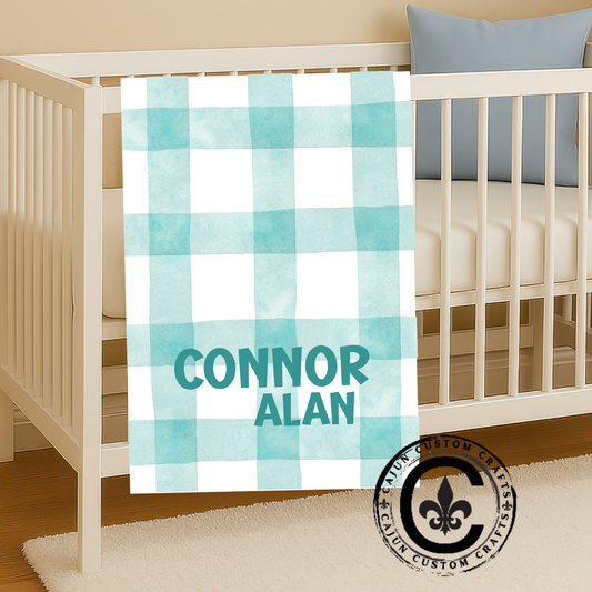 Personalized Velveteen Plush Blanket, Newborn, Baby, Nursery, Infant, Shower Gift, Hospital Blanket, Green Plaid