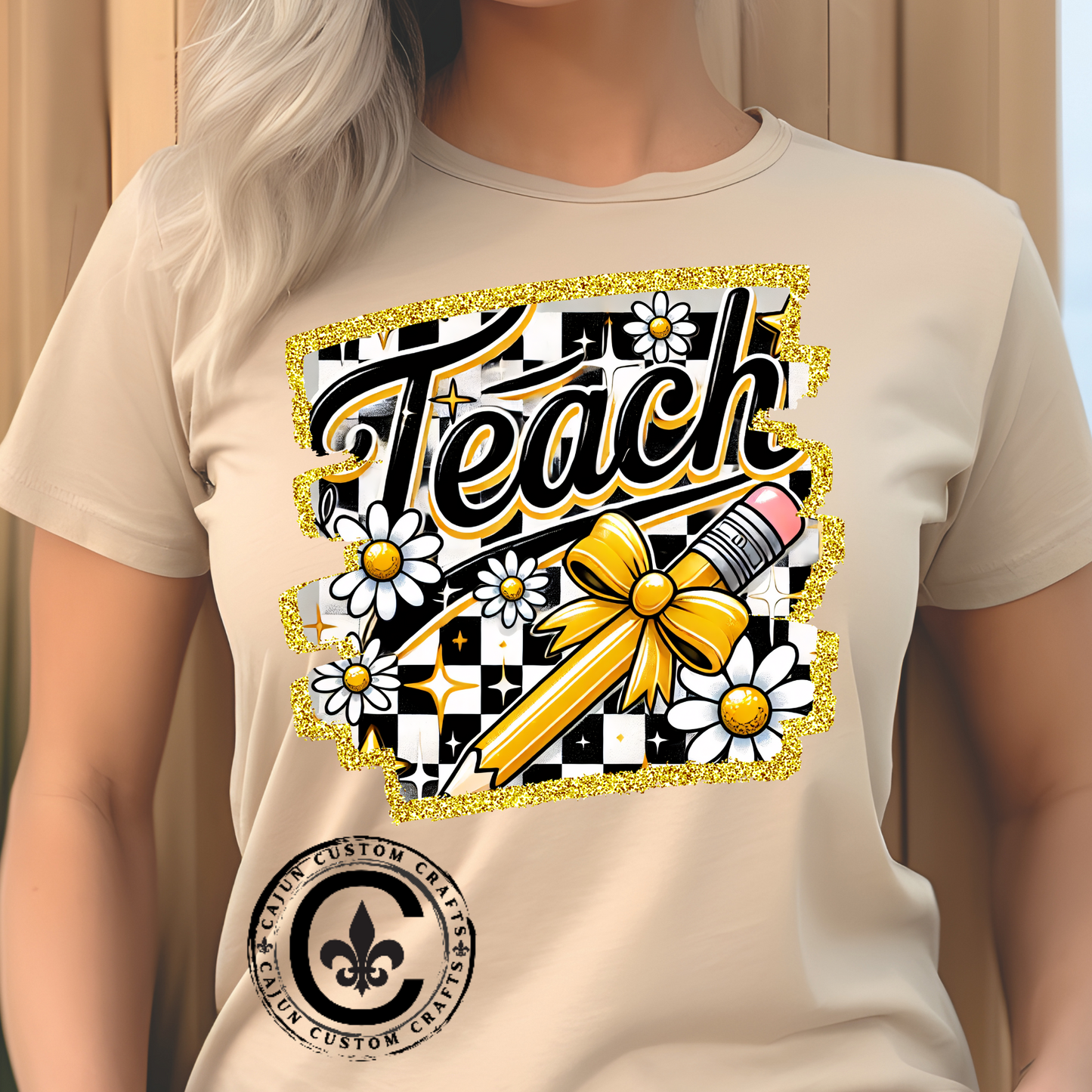 Funky Teacher Tshirt, Unisex, Bella Canvas, Back to school, apple, Black and White Checkboard