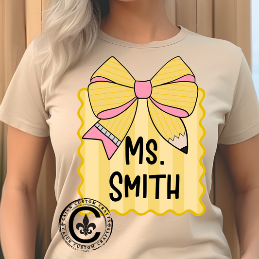 Personalized, Back to School, Pencil Bow coquette design for students, teachers, faculty, etc