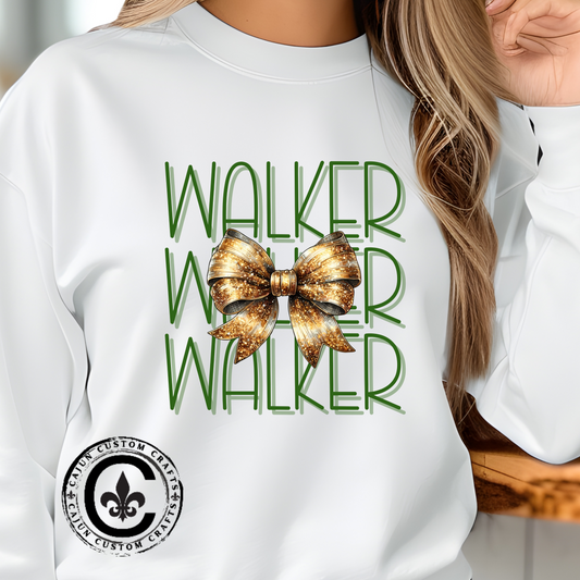 Stylish Crewneck Sweatshirt with Bow Design, Walker, Louisiana, Wildcats, Stacked Walker
