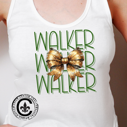 Walker, Stacked with a Gold Bow Women's Racerback Tank Top, Perfect for Game Day, Sports Events, Tailgating, and Everyday Wear