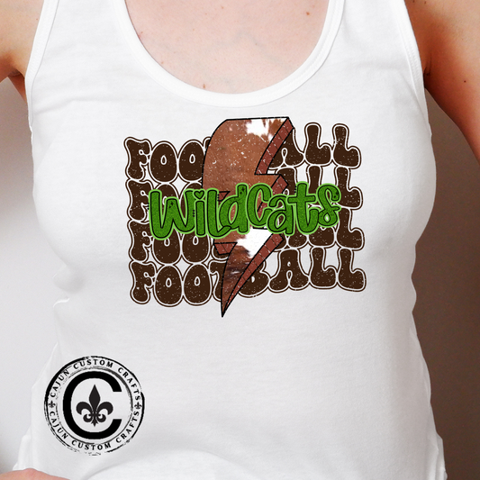 Wildcats Stacked Football with a Cowhide Lightning bolt Women's Racerback Tank Top, Perfect for Game Day, Sports Events, Tailgating, and Everyday Wear