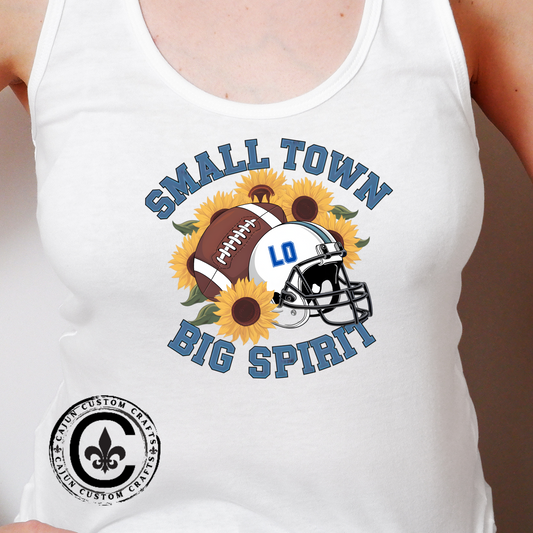 Small town, Big Spirit, Live Oak, Football, Women's Racerback Tank Top, Perfect for Game Day, Sports Events, Tailgating, and Everyday Wear
