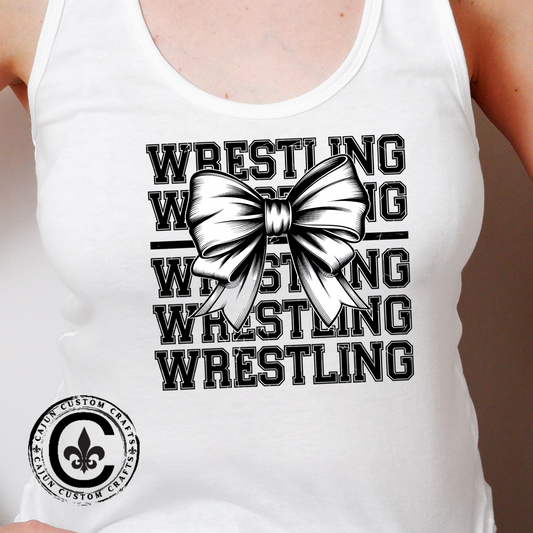 Wrestling Stacked with a bow, Women's Racerback Tank Top, Perfect for Game Day, Sports Events, Tailgating, and Everyday Wear