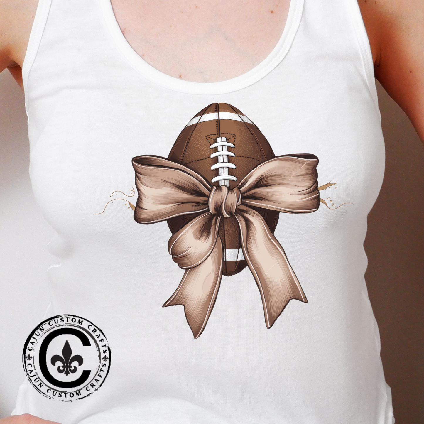 Bow with a Football Women's Racerback Tank Top, Perfect for Game Day, Sports Events, Tailgating, and Everyday Wear