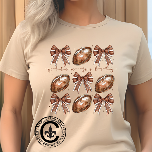 Yellow Jackets Football with bows, Tshirt, Football Season