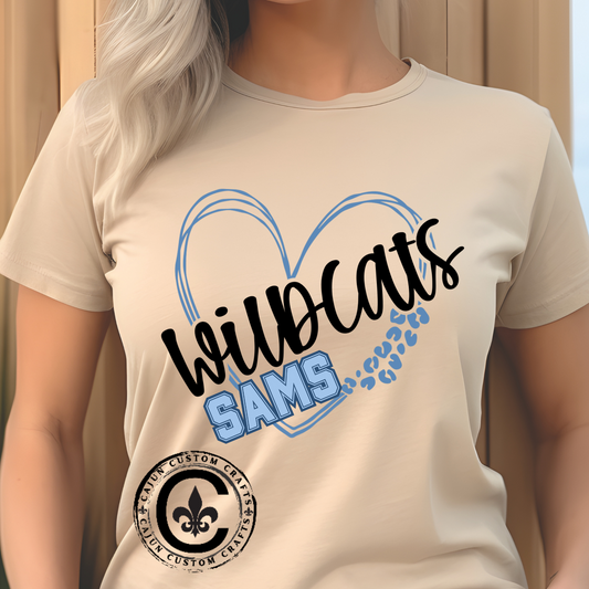 SAMS Wildcats Love Unisex Tee, Cute Cotton Shirt, School Spirit Apparel, Family Gatherings, Casual Wear, Gift for Students, Personalized Designs