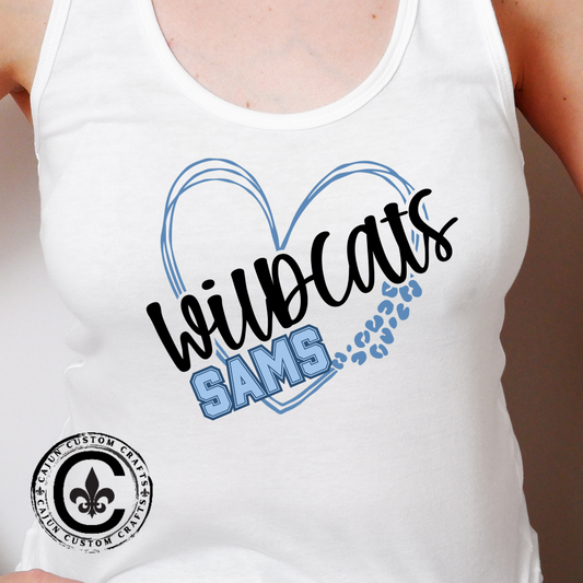 SAMS Wildcats Heart Racerback Tank - Perfect for Summer, Sports, Gifts, Casual Wear, College Events, Team Spirit