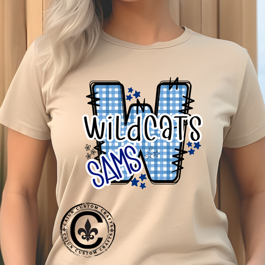 SAMS Wildcats, Whimsical on a Unisex Tshirt, St Amant Middle School