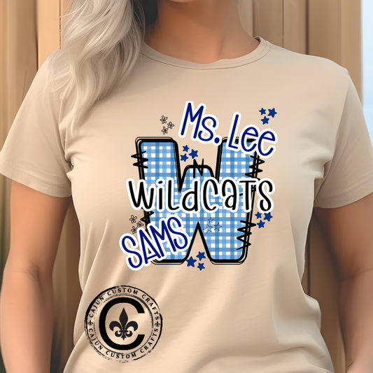 Personalized, SAMS Wildcats, Whimsical on a Unisex Tshirt, St Amant Middle School