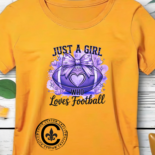 LSU Gold Day, Just a Girl Who Loves Football Tee, Cute Football T-Shirt, Gift for Sports Lovers, Unique Football Apparel, Casual Everyday Wear