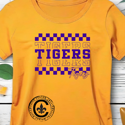 LSU Gold Day, Retro Tigers, Checkerboard Football Tee, Cute Football T-Shirt, Gift for Sports Lovers, Unique Football Apparel, Casual Everyday Wear