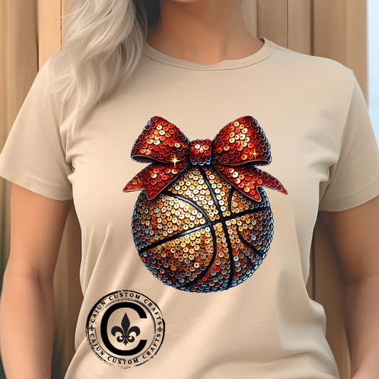 Basketball Glitter with a Bow Tee: Unisex Heavy Cotton Shirt for Sports Lovers, Gift, Basketball Fans