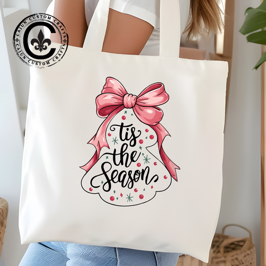 Festive Cotton Canvas Tote Bag - "'Tis the Season" Christmas Gift, Reusable Shopping Bag, Holiday Decor, Eco-Friendly Tote