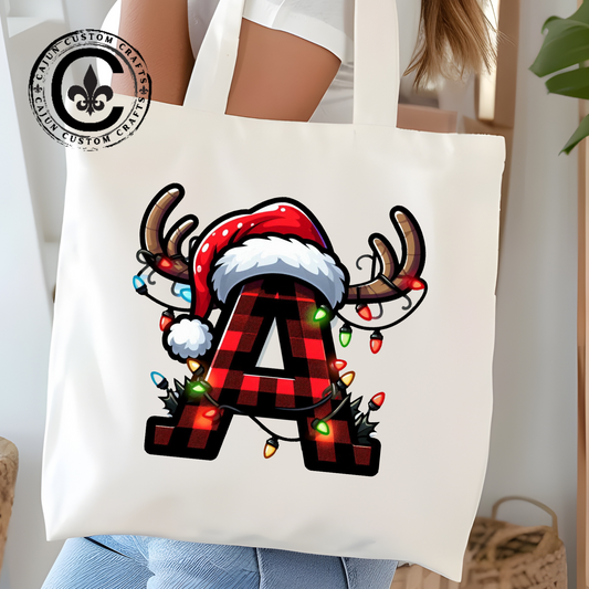 Christmas Monogram A Cotton Canvas Tote Bag, Personalized Holiday Tote, Eco-Friendly Gift, Stylish Shopping Bag, Reusable Christmas Shopper