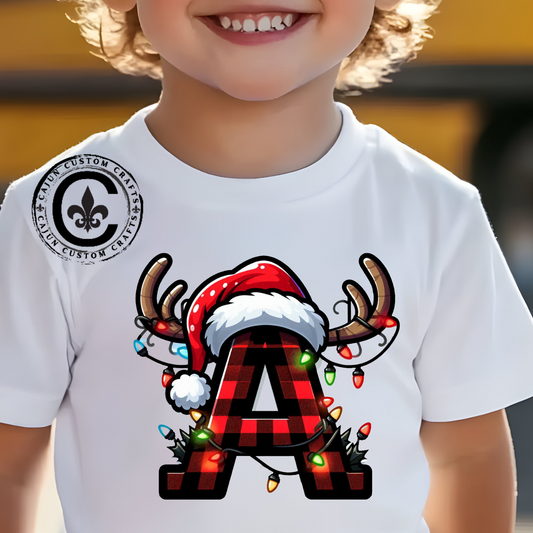 Letter A, Christmas Themed Kids Tee, Holiday Gift for Children, Personalized Holiday Shirt, Kids Holiday Outfit, Family Matching