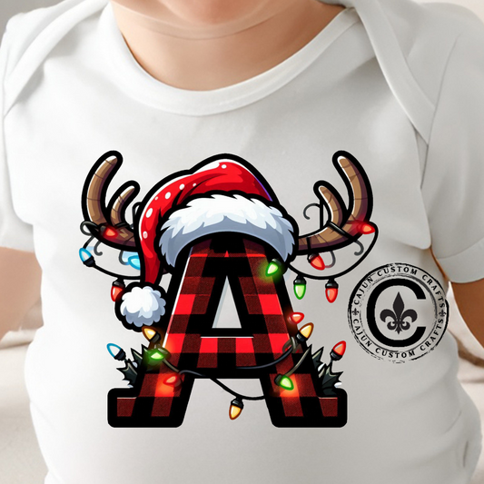 Christmas Monogram A, Family Matching, Baby Bodysuit, Cute Holiday Infant Outfit, , Festive Newborn Romper, Santa Design Baby Onesie