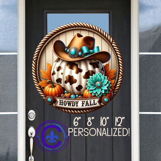 Howdy Fall, Wooden Home Decor, Farmhouse Wall Art, Country Style Sign, cowprint, cowgirl hat, turquoise