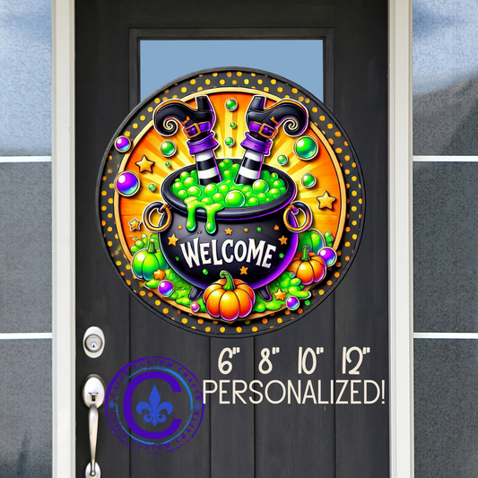 Door Sign, wooden, Halloween, Witches feet in a cauldron, entry way decor, mantle decor, Welcome Sign