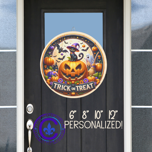Halloween Welcome wooden door sign, mantle, entry table, decor, Black Cat, Bats, Pumpkins, Trick or Treat